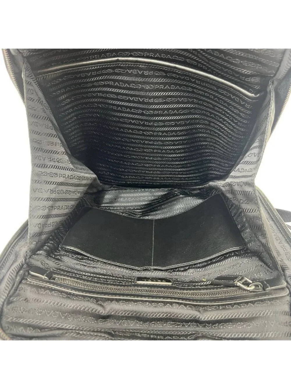 Prada Triangle Logo Tessuto Nylon Saffiano Leather Backpack Black
